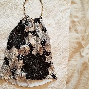 White House Black Market Black/White Floral Halter